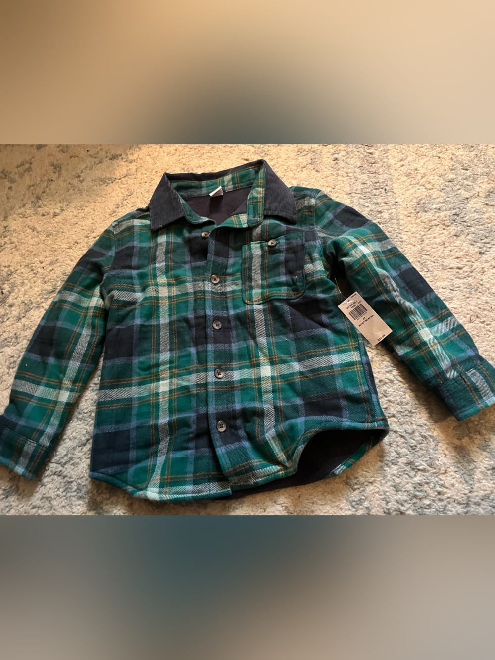 Green and Navy Plaid Button-Up light coat